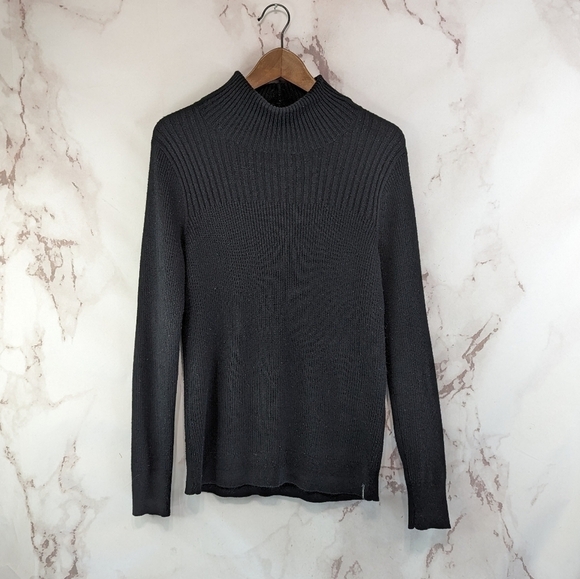 Eddie Bauer Sweater Womens Small Black Mock Turtleneck Merino Wool Travex Ribbed - Picture 1 of 10